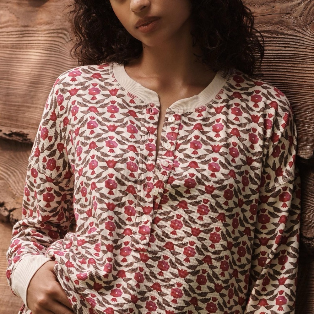 Anthropologie Waffle Knit Pajama Top